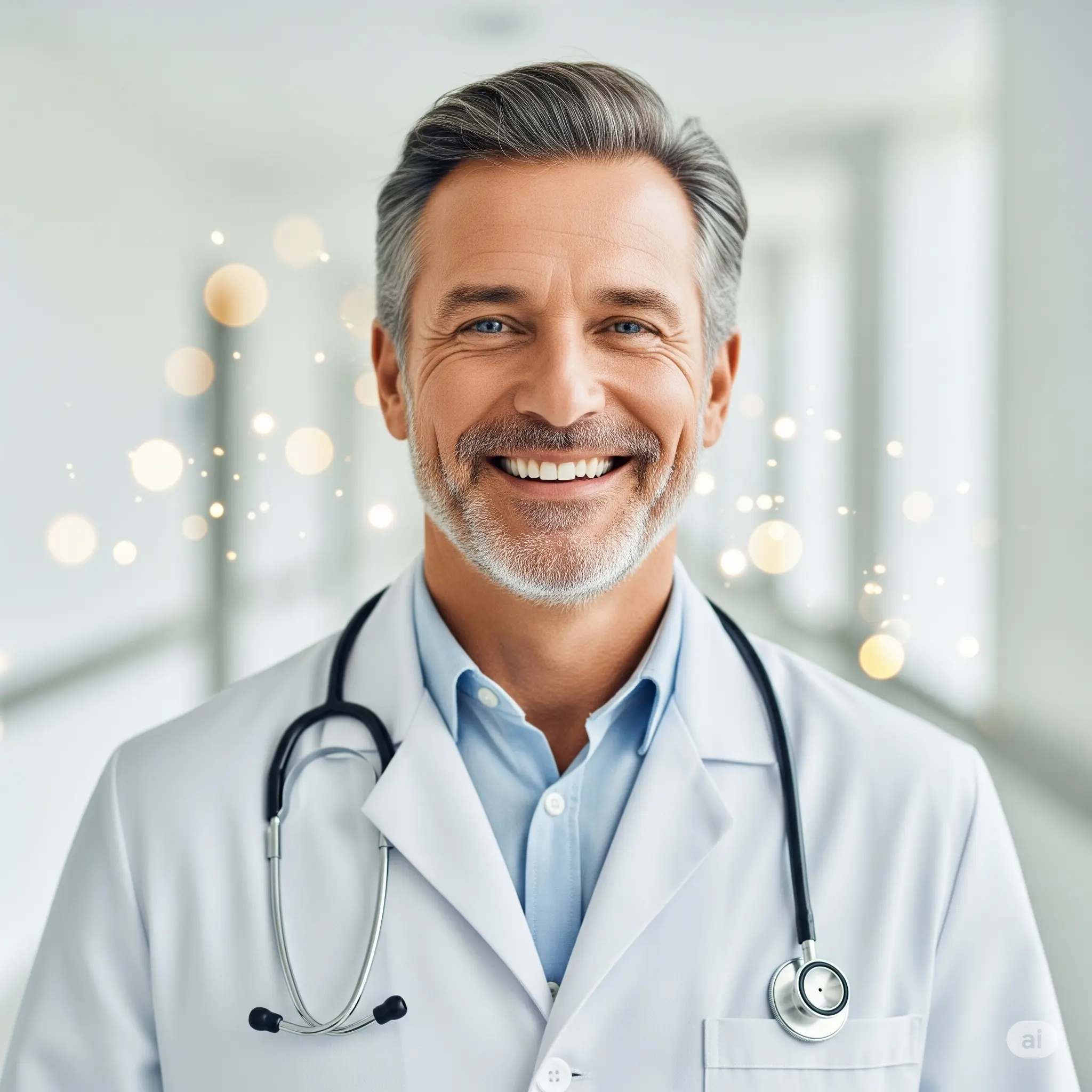 Médico feliz segurando um tablet